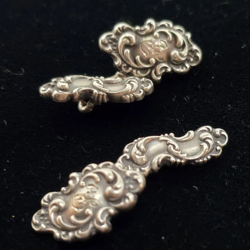 Antique Victorian Sterling Repousse Cufflinks Engraved 